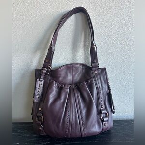 B. Makowsky Tribeca Leather Shoulder Bag Purse in Plum